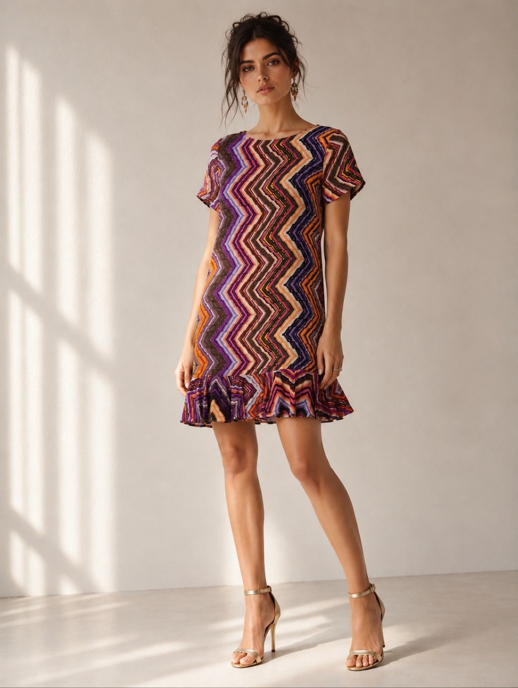 Alice & Trixie Silk Chevron Drop Waist Mini Shift Dress, Medium